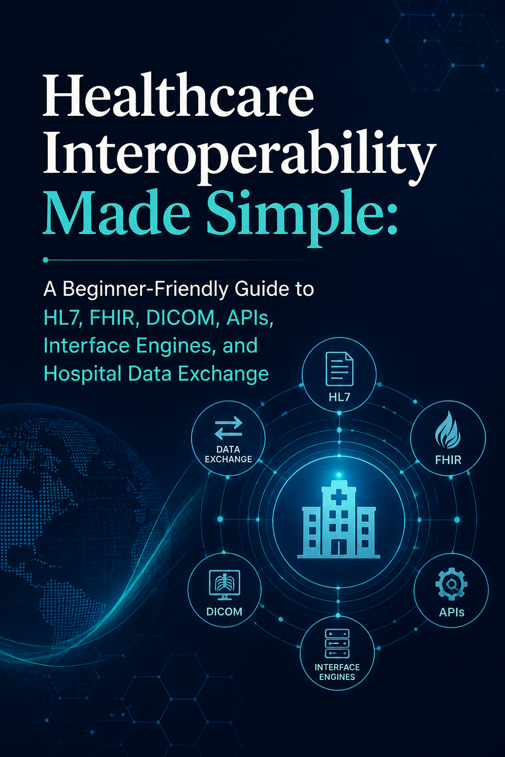 Healthcare Interoperability Made Simple: A Beginner-Friendly Guide to HL7, FHIR, DICOM, APIs, Interface Engines, and Hospital Data Exchange cover